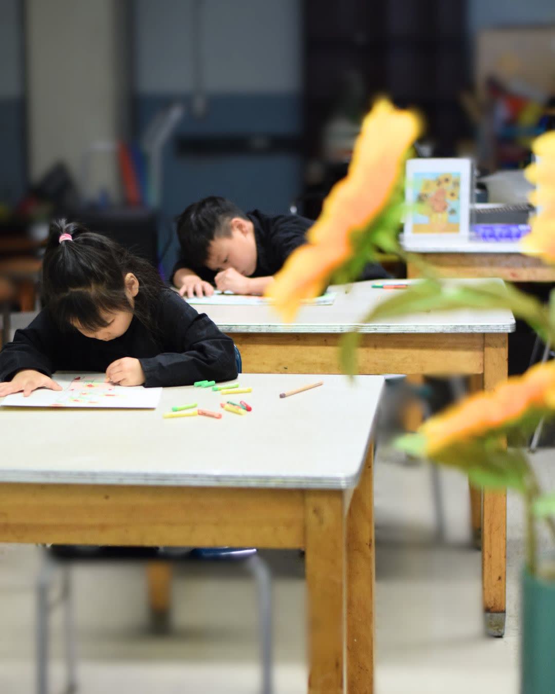 Campers in an art training session